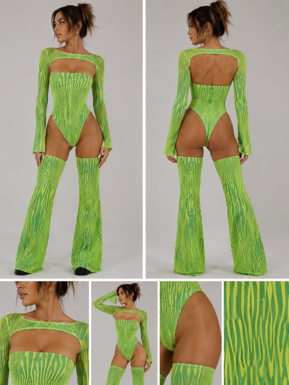 Neon Lime Cutout Long-Sleeve Bodysuit Badinka